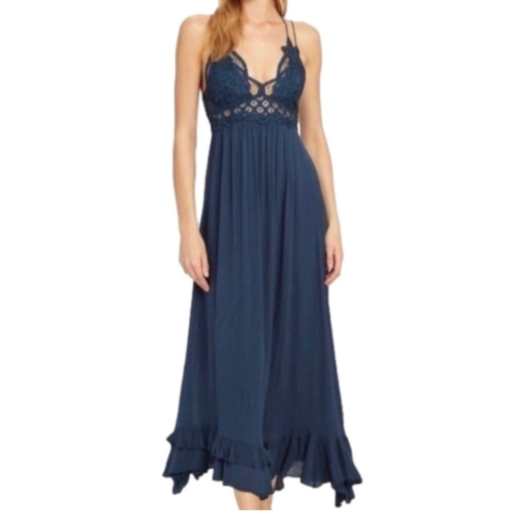 Free People Deep Blue Lace Maxi Dress